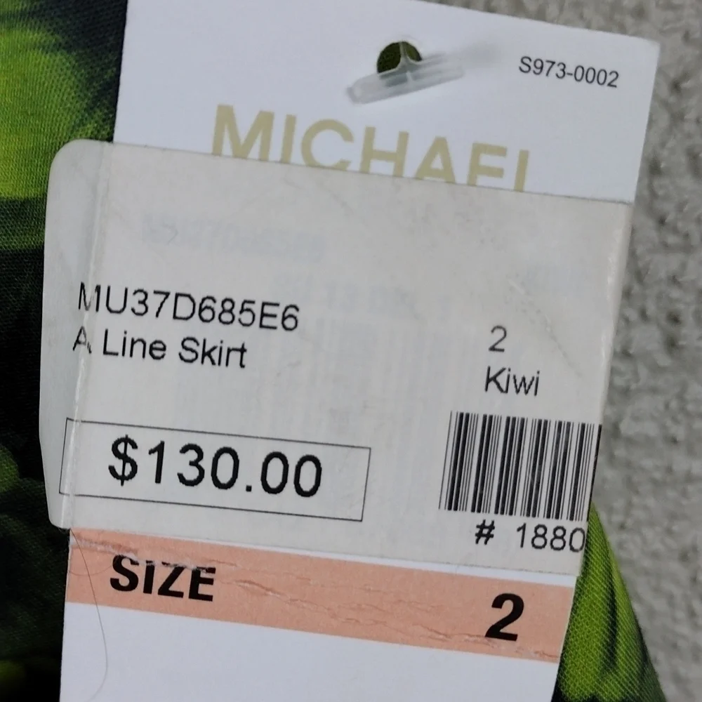 Michael Michael Kors Kiwi Floral Stripe Zipper Back Slip On A-Line Mini Skirt